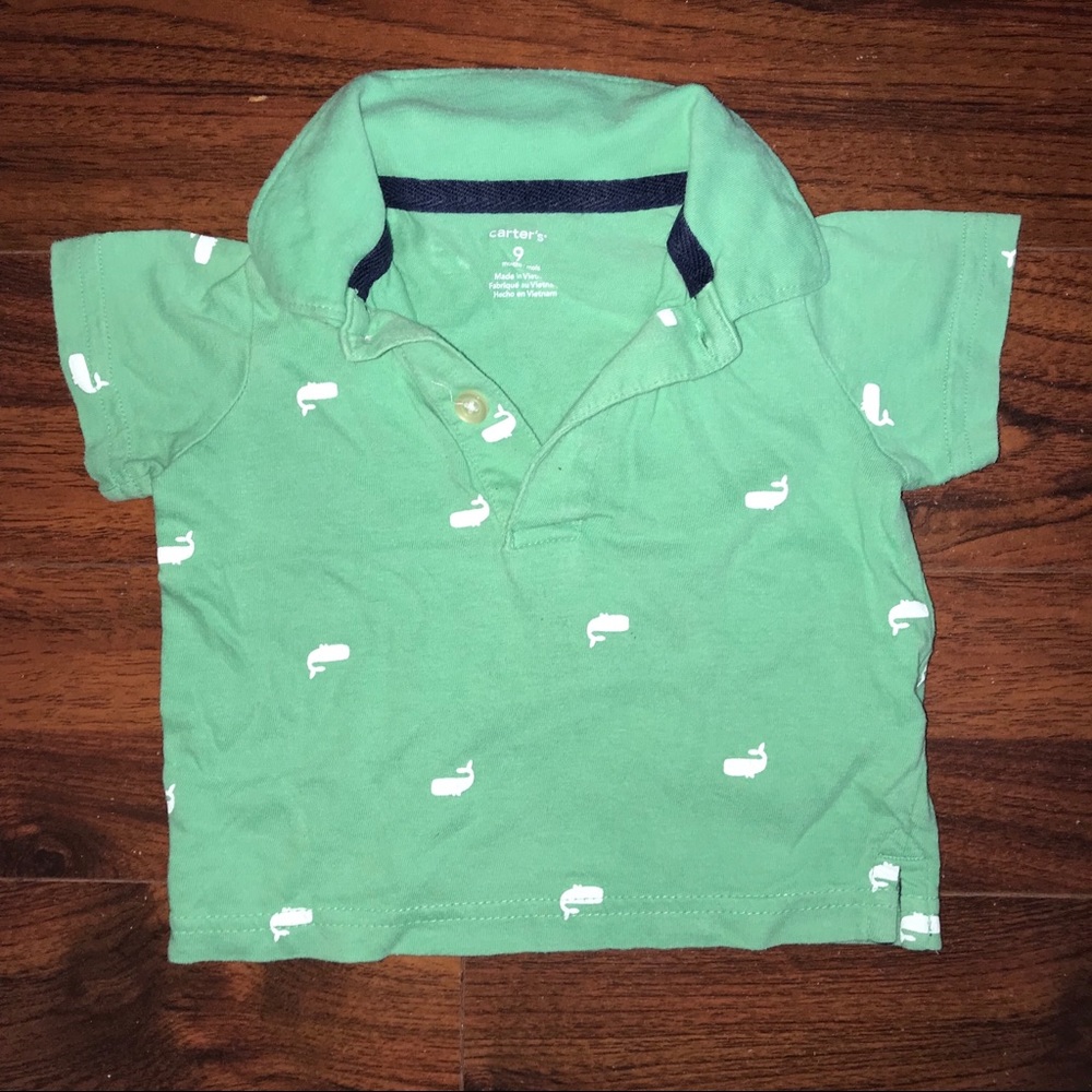 GUC 💛 CARTERS 9 MONTHS | Green Whale Collared Top